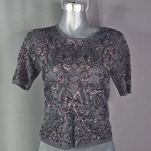 Oscar De La Renta Elegant Black Beaded Women's Top